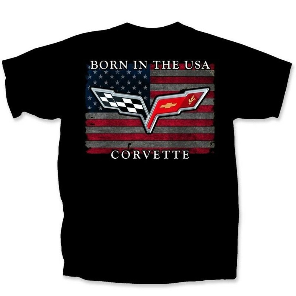 Chevy Chevrolet Corvette Logo Born in USA. Short Sleeve T-Shirt - NEW Fast Ship